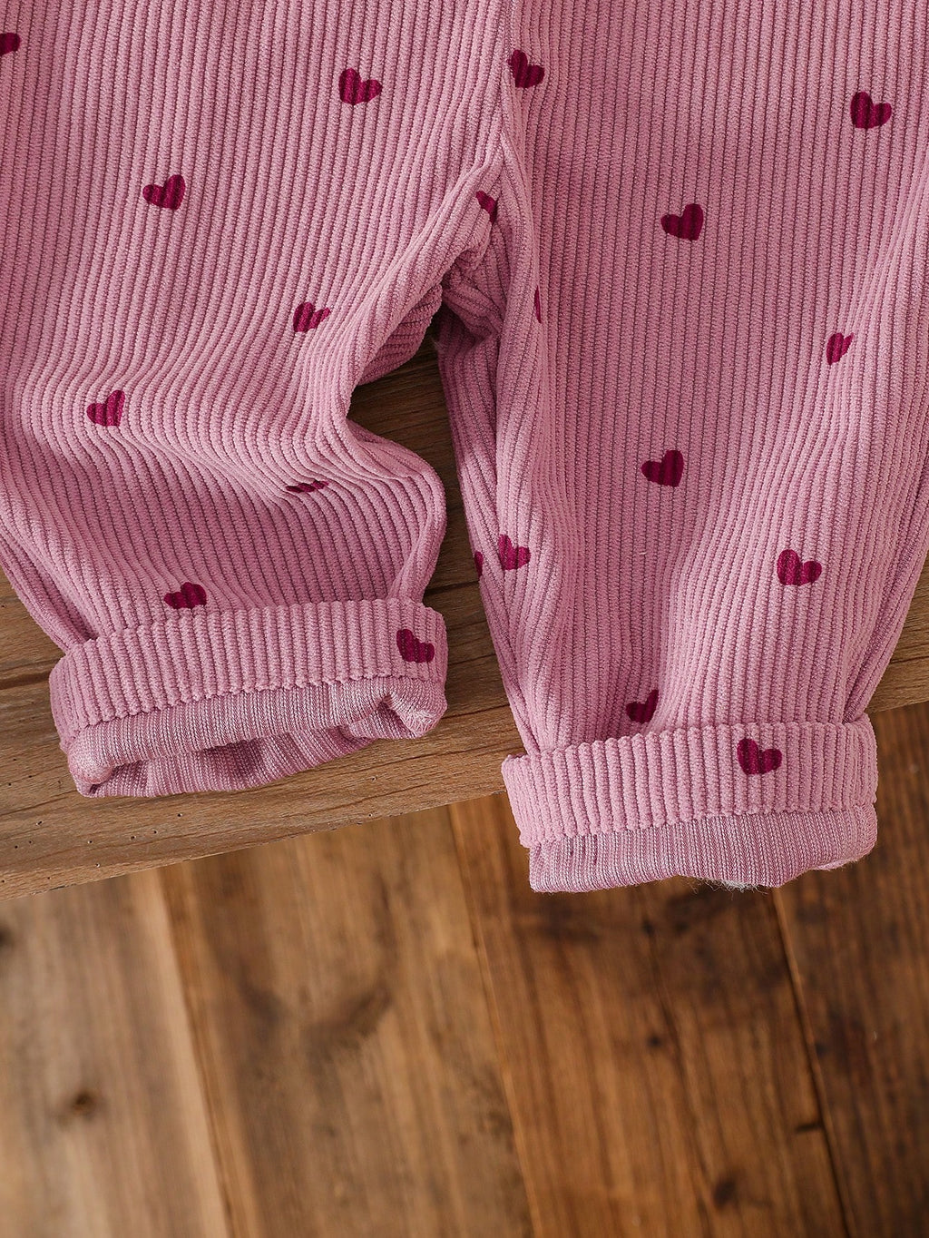 Vintaside Baby Girl Heart Embroidered Corduroy Set Pink
