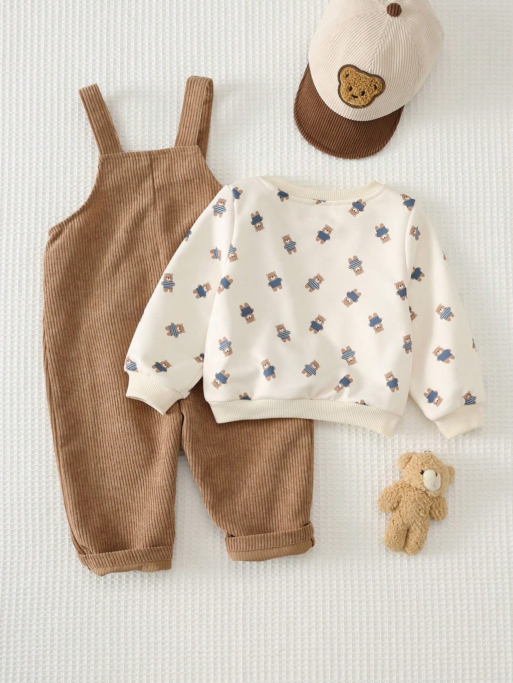 Ensemble Salopette et Sweat-shirt en Maille avec Oursons Cozy Pixies pour Bébé Garçon Kaki
