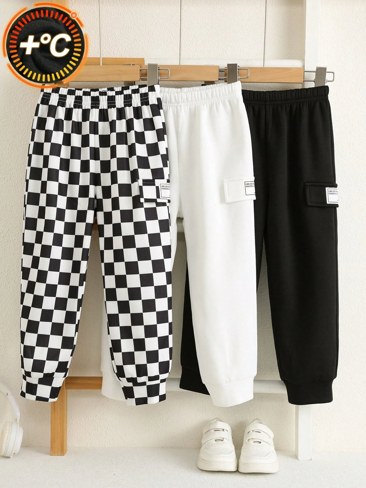 Bambinoo x Playful Pals – Lot de 3 pantalons de survêtement unis et à carreaux pour garçons, multicolore