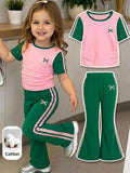 SHEIN Ensemble 2 pièces tricoté multicolore pour bébé fille avec t-shirt contrastant et pantalon long