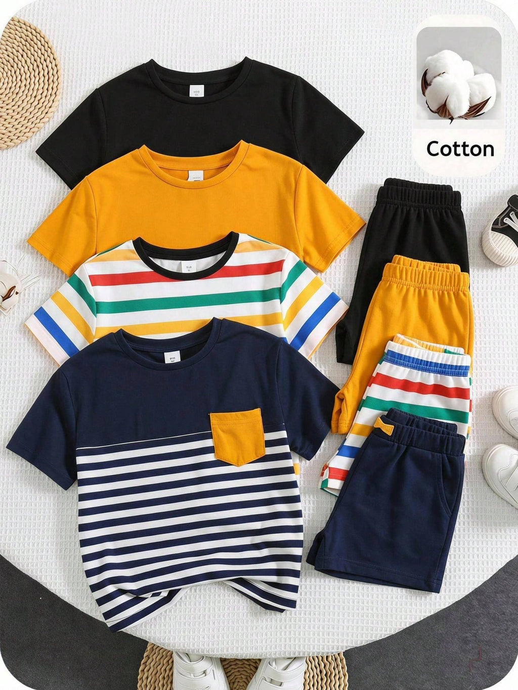Casual Cute Short Sleeve T-Shirts 4 Pieces Set