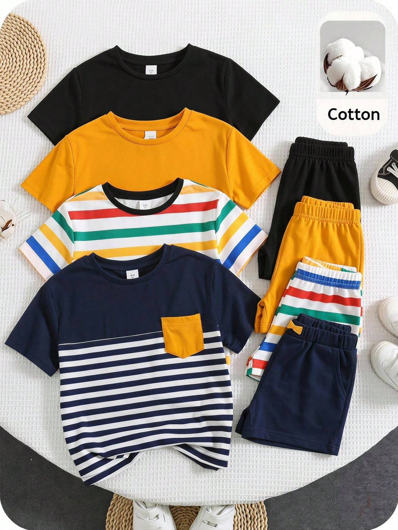 Casual Cute Short Sleeve T-Shirts 4 Pieces Set