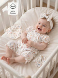 SHEIN Combinaison décontractée pour bébé fille avec imprimé floral et manches bouffantes Playful Pals