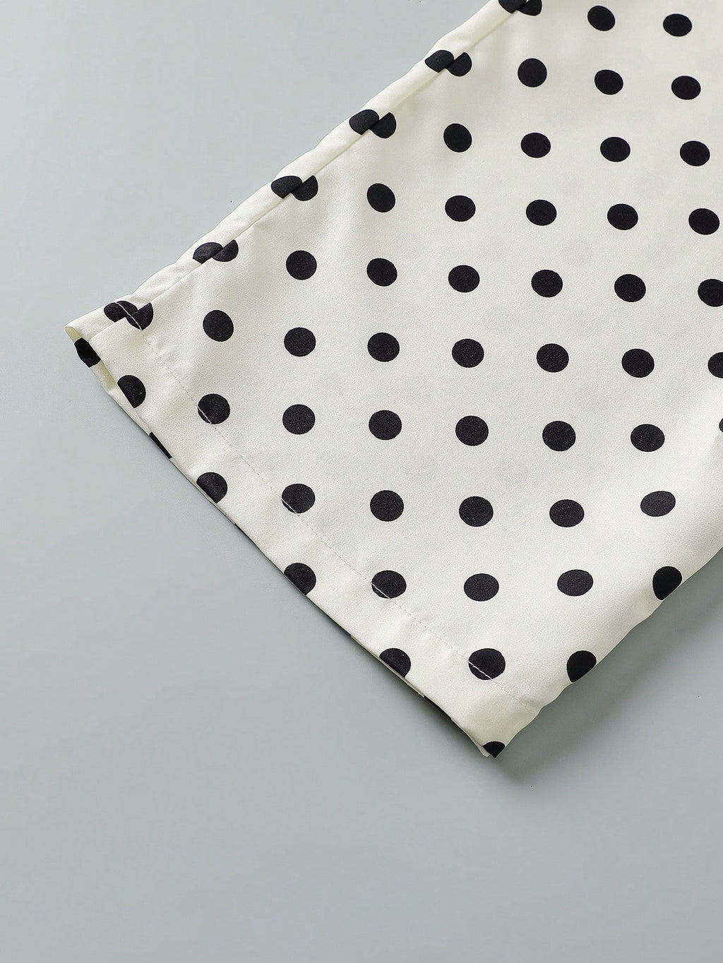 SHEIN Tween Girl Metal Flower Button Short Petal Sleeve Black And White Polka Dot Top And Pants 2pcs Set Party Summer Twee White
