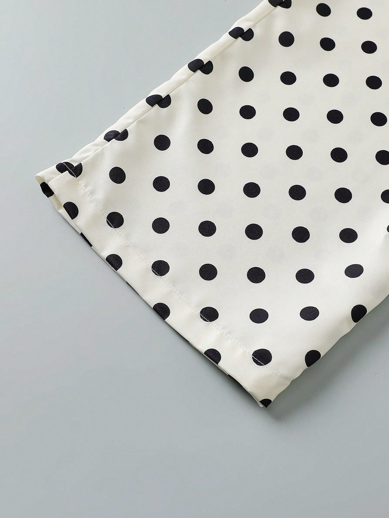SHEIN Tween Girl Metal Flower Button Short Petal Sleeve Black And White Polka Dot Top And Pants 2pcs Set Party Summer Twee White