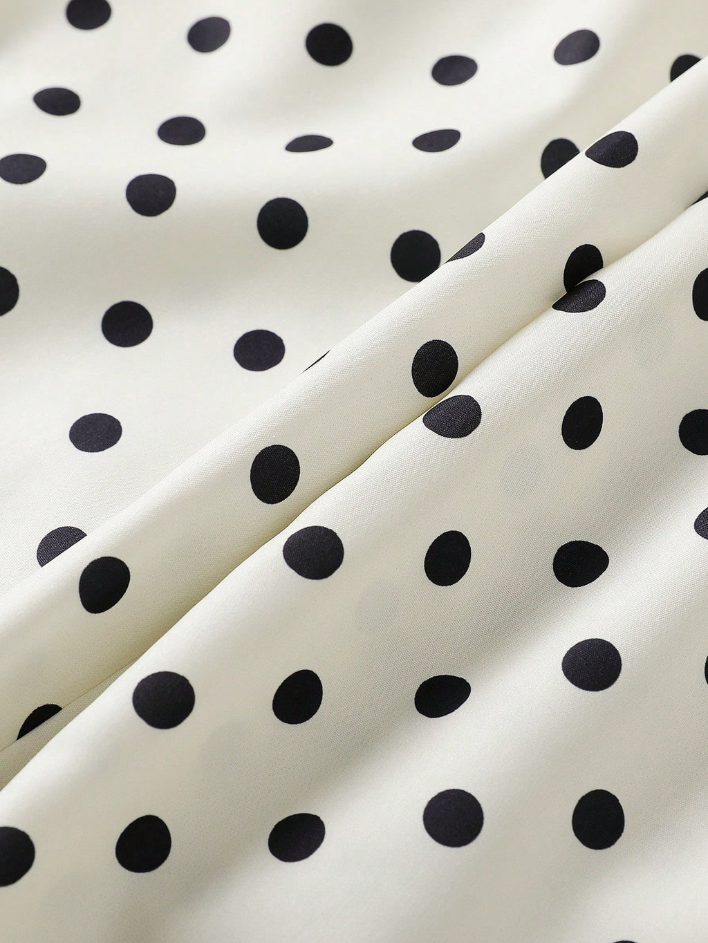 SHEIN Tween Girl Metal Flower Button Short Petal Sleeve Black And White Polka Dot Top And Pants 2pcs Set Party Summer Twee White