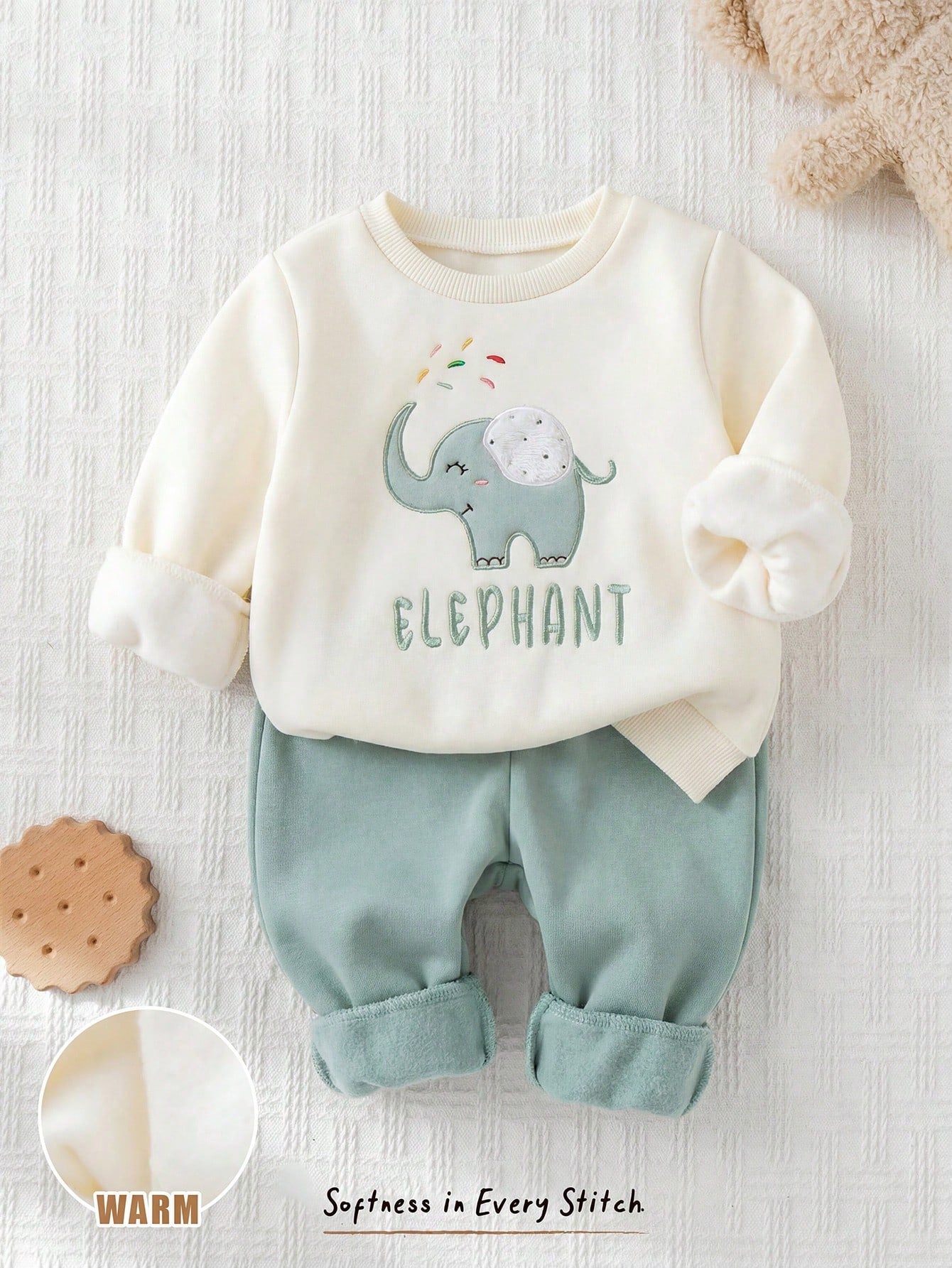Ensemble pull et pantalon en molleton pour bébé garçon avec dessin animé d'ours Cozy Pixies Multicolore