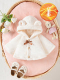 Veste cape à capuche en fausse fourrure pour bébé fille - Abricot