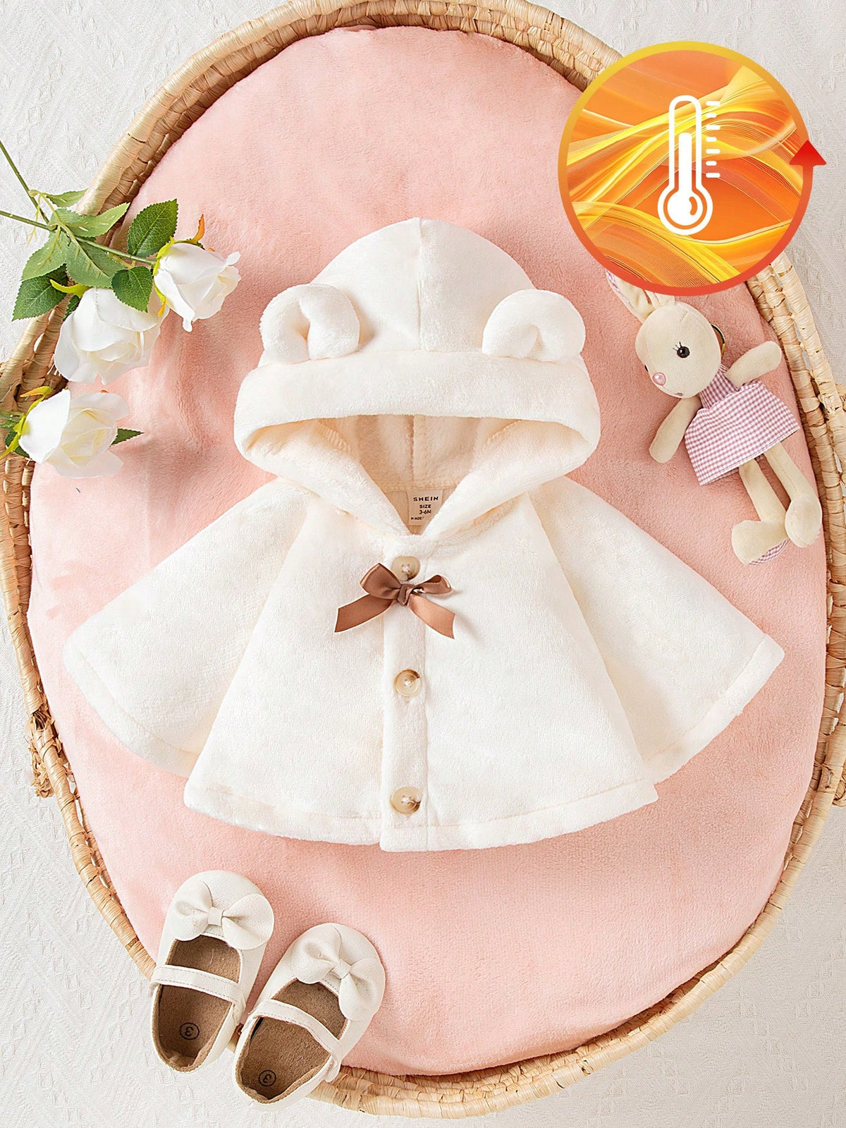 Baby Girl Furry Hooded Cape Jacket - Apricot