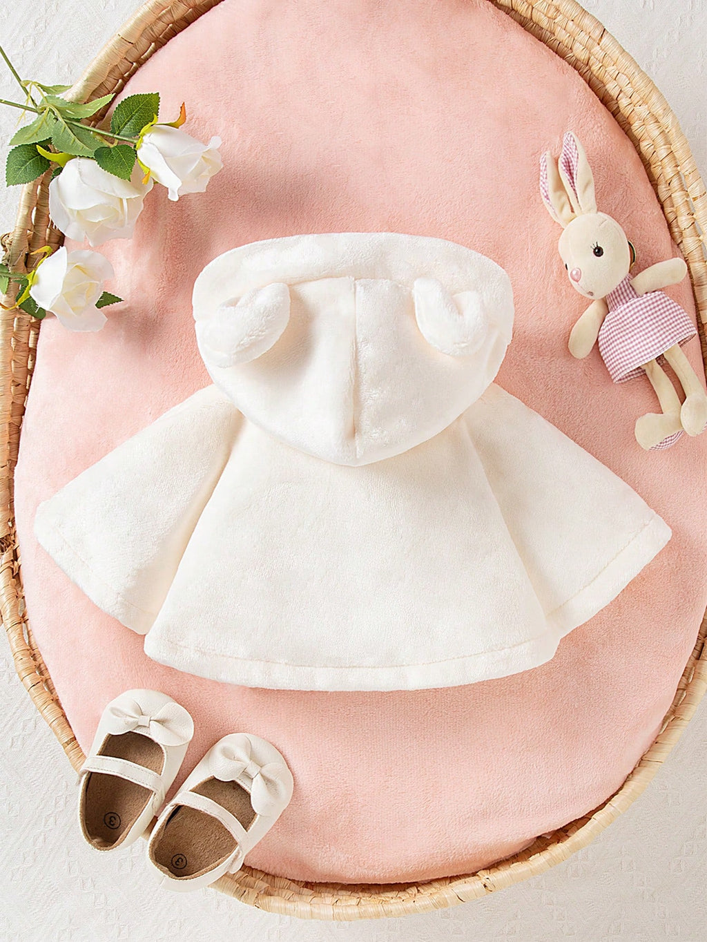 Veste cape à capuche en fausse fourrure pour bébé fille - Abricot