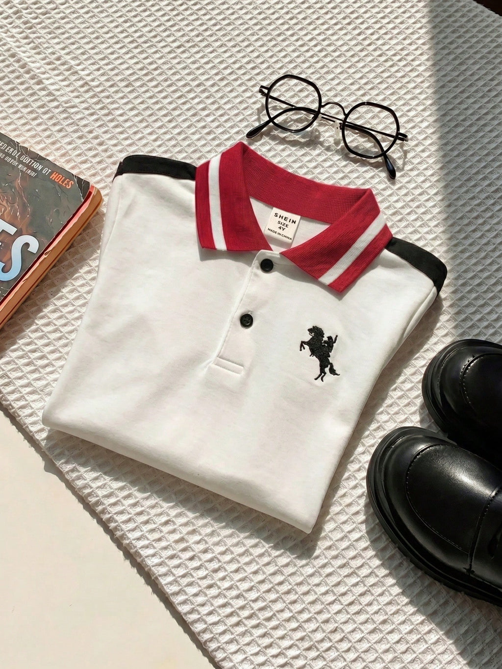 Polo Garçon Imprimé Graphique Manches Contrastées