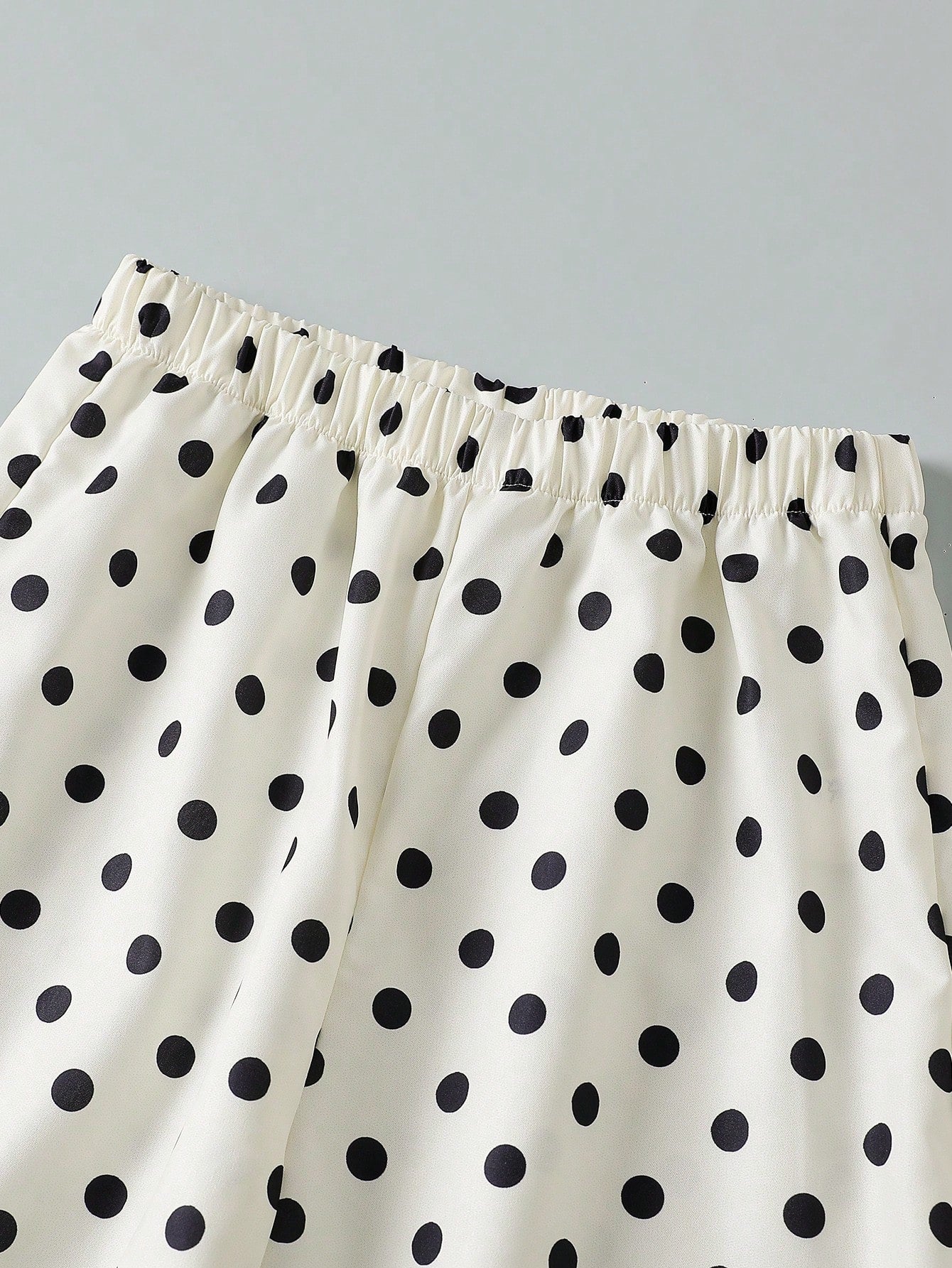 SHEIN Tween Girl Metal Flower Button Short Petal Sleeve Black And White Polka Dot Top And Pants 2pcs Set Party Summer Twee White