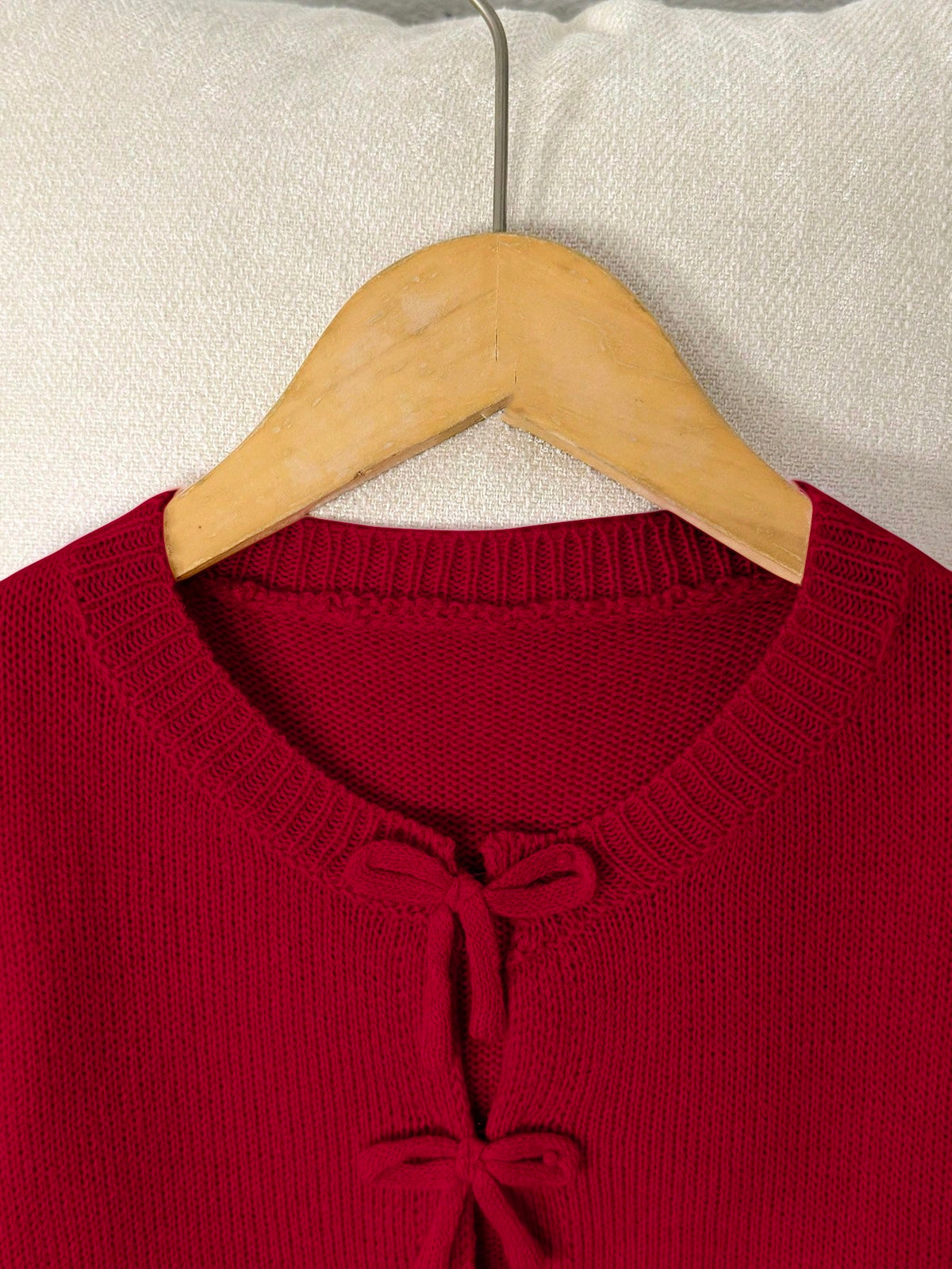 LMoss Kids Young Girl Pink Bow Knit Sweater - Burgundy