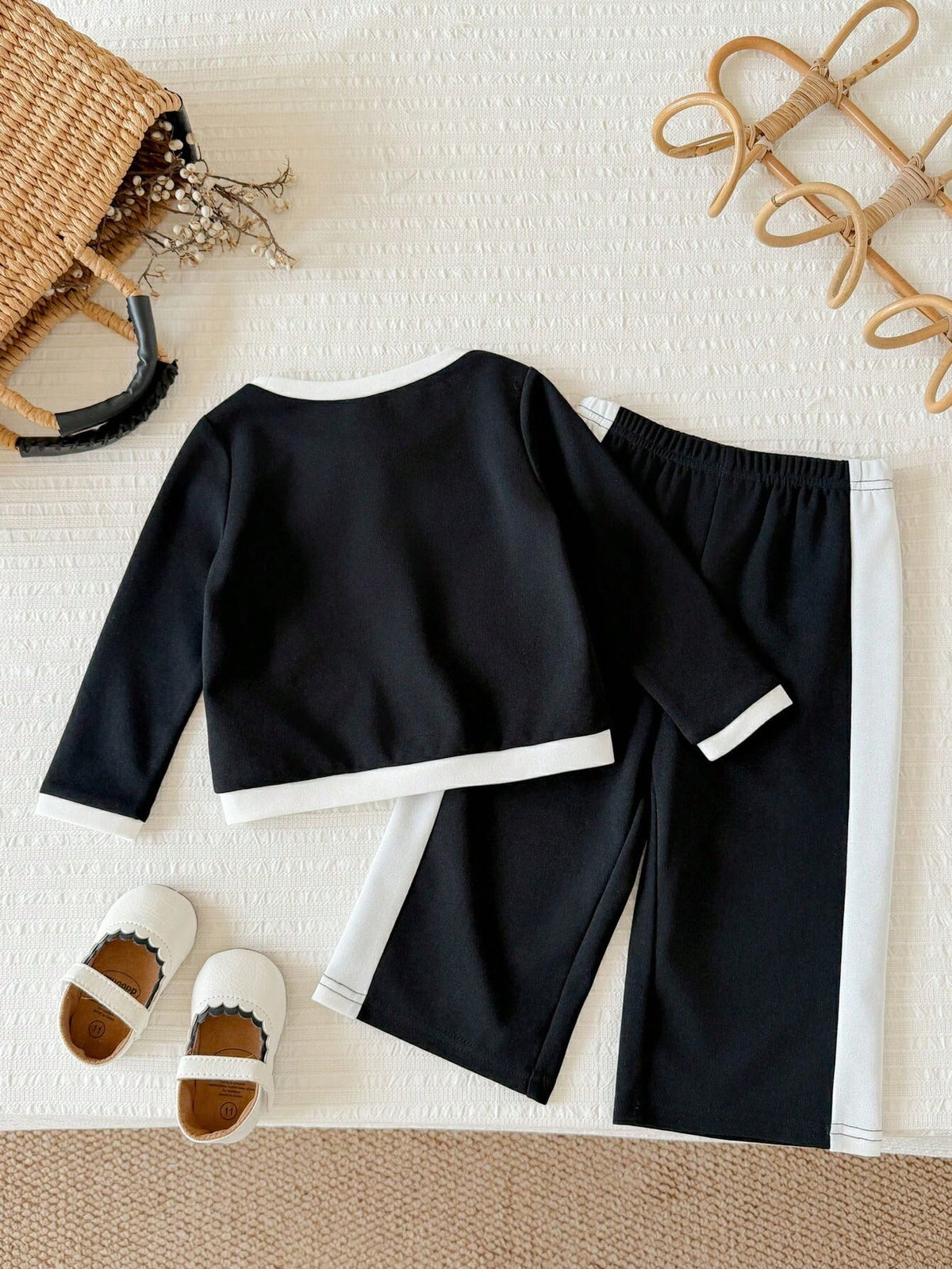 Baby Girl Knitted Contrast Color T-Shirt Pants 2 Piece Set