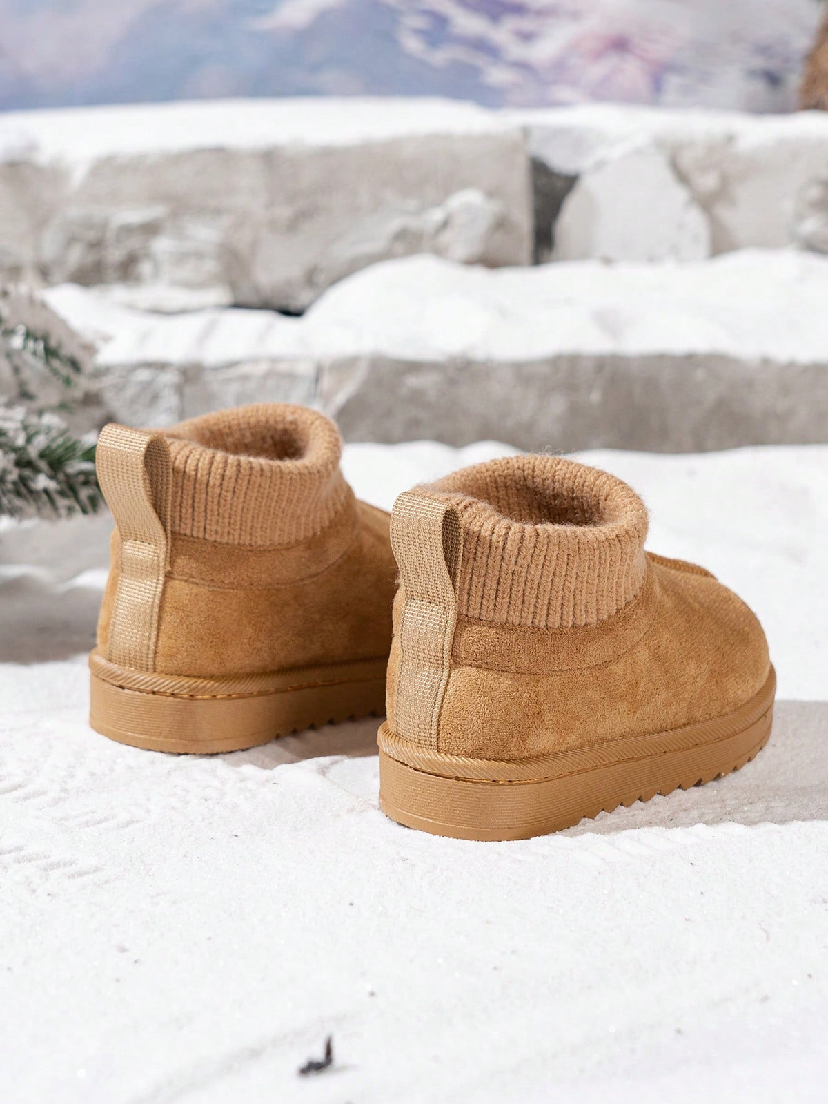 Bottes de neige à col en tricot - Marron