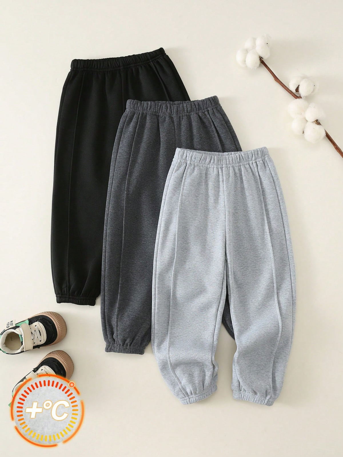 Bambinoo x Playful Pals Boys' Solid Knitted Sweatpants 3-Piece Set