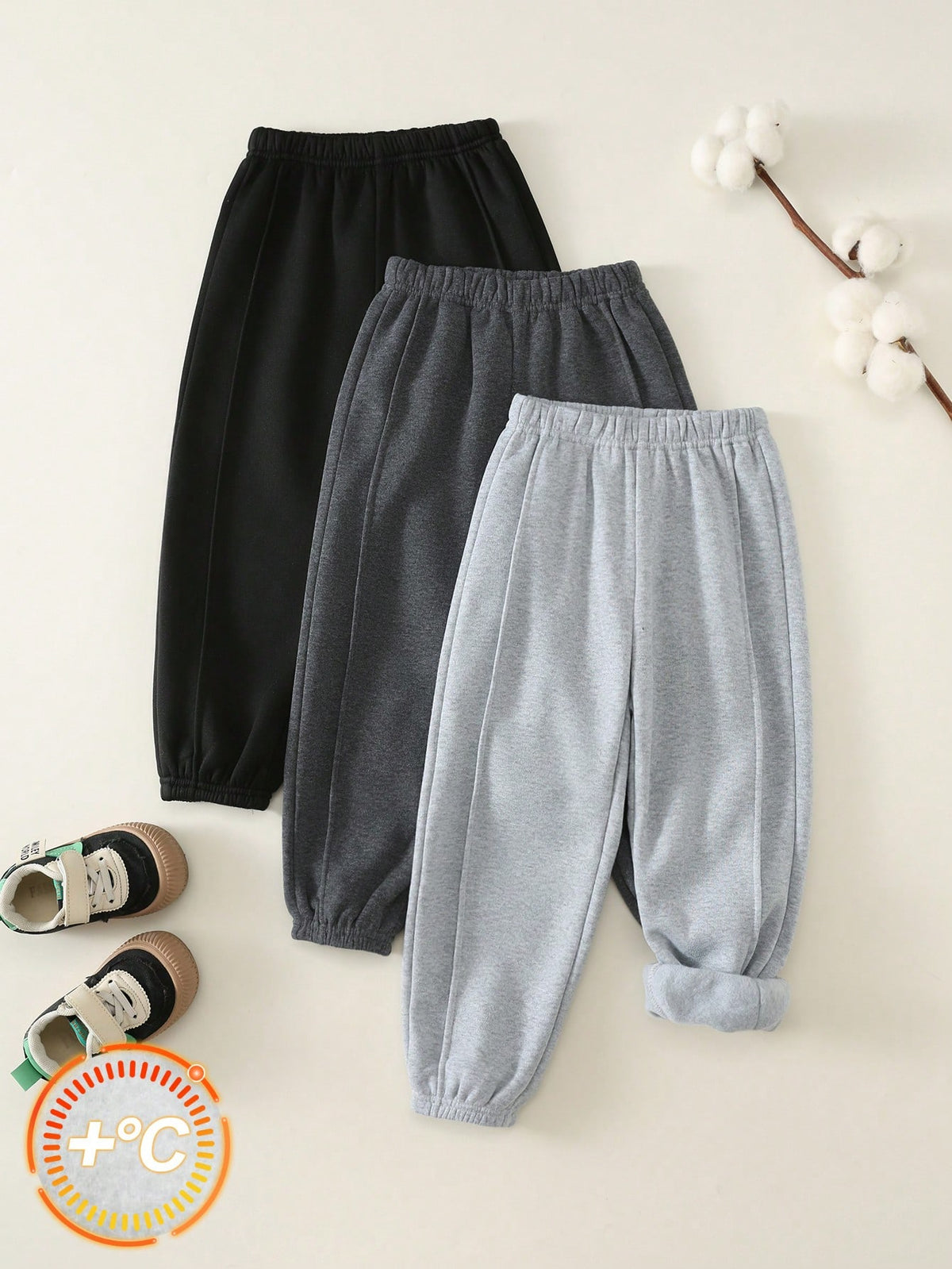 Bambinoo x Playful Pals Boys' Solid Knitted Sweatpants 3-Piece Set