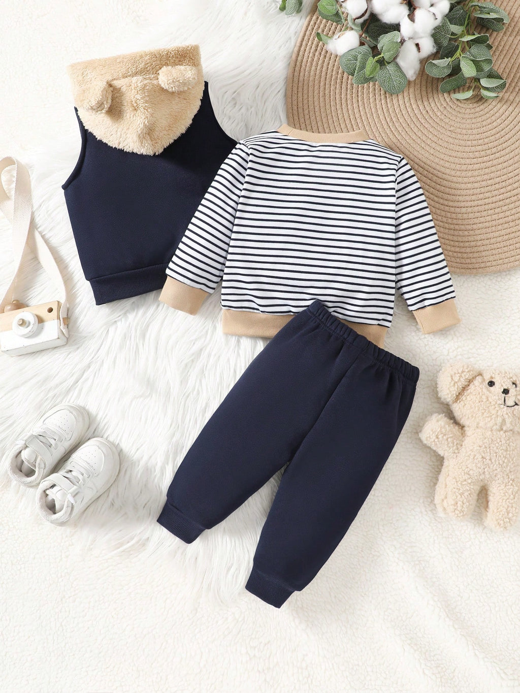 Vintaside Baby Boy Sweatshirt Bear Vest Pants Set