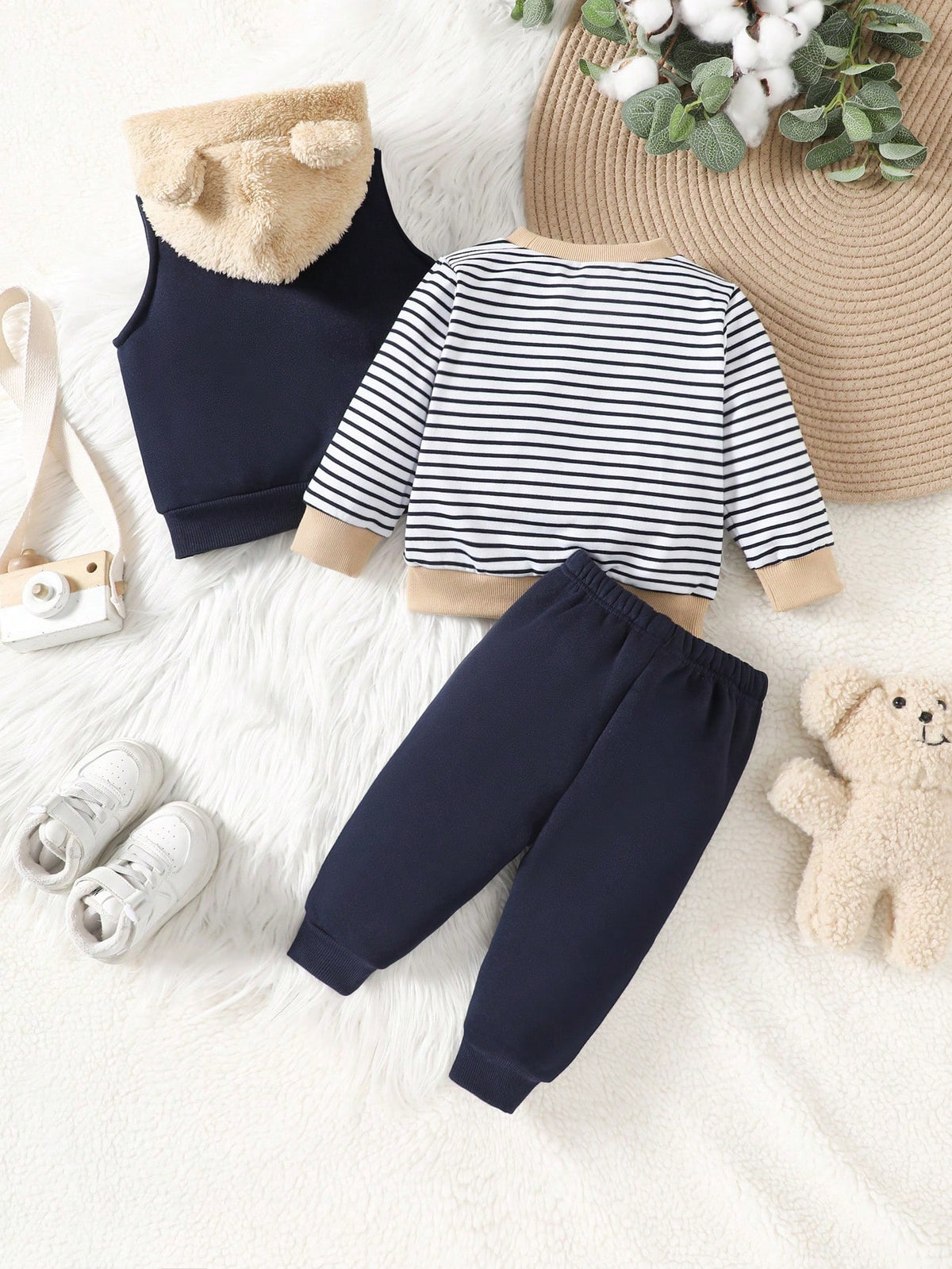 Vintaside Baby Boy Sweatshirt Bear Vest Pants Set