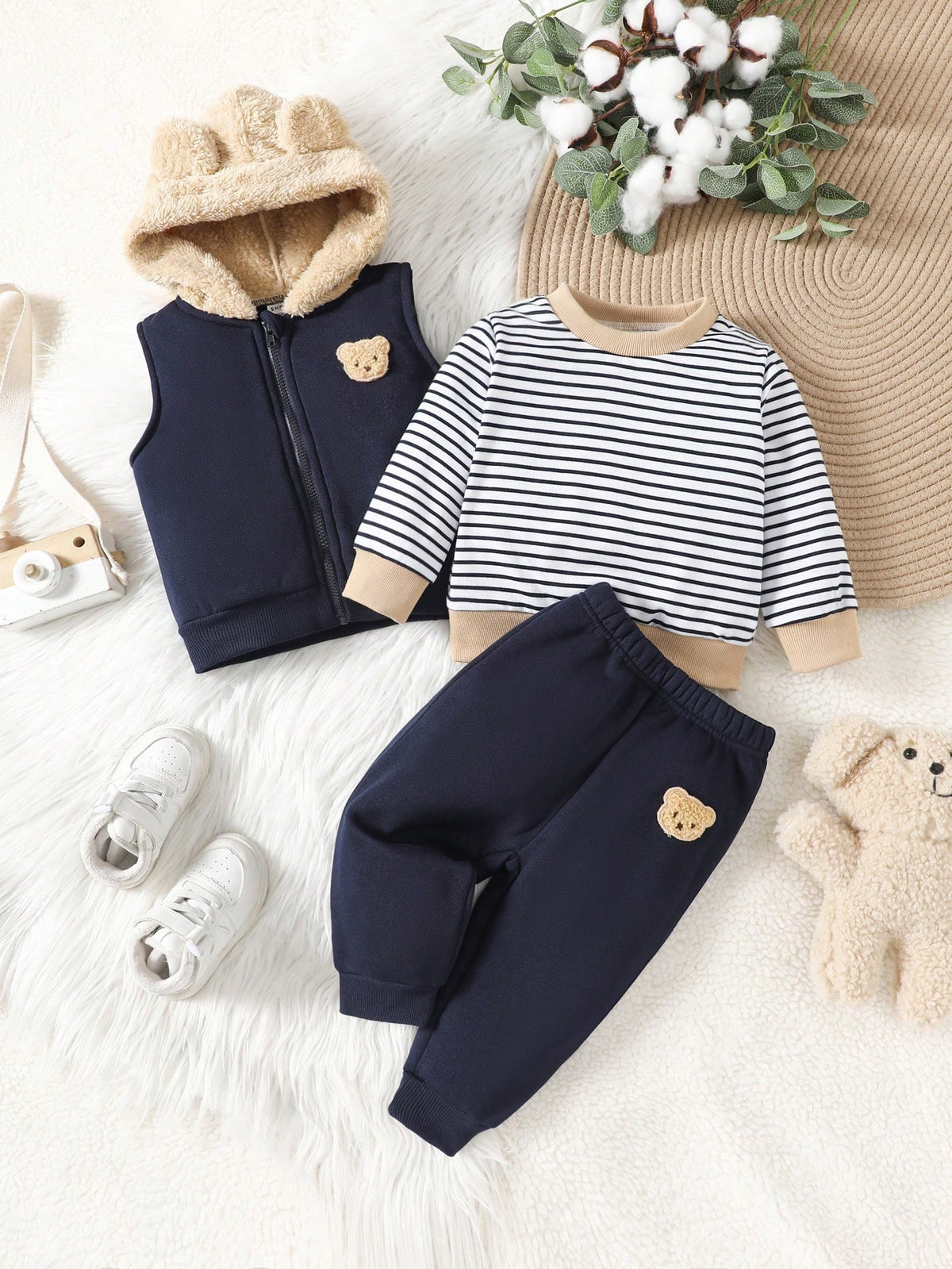 Vintaside Baby Boy Sweatshirt Bear Vest Pants Set
