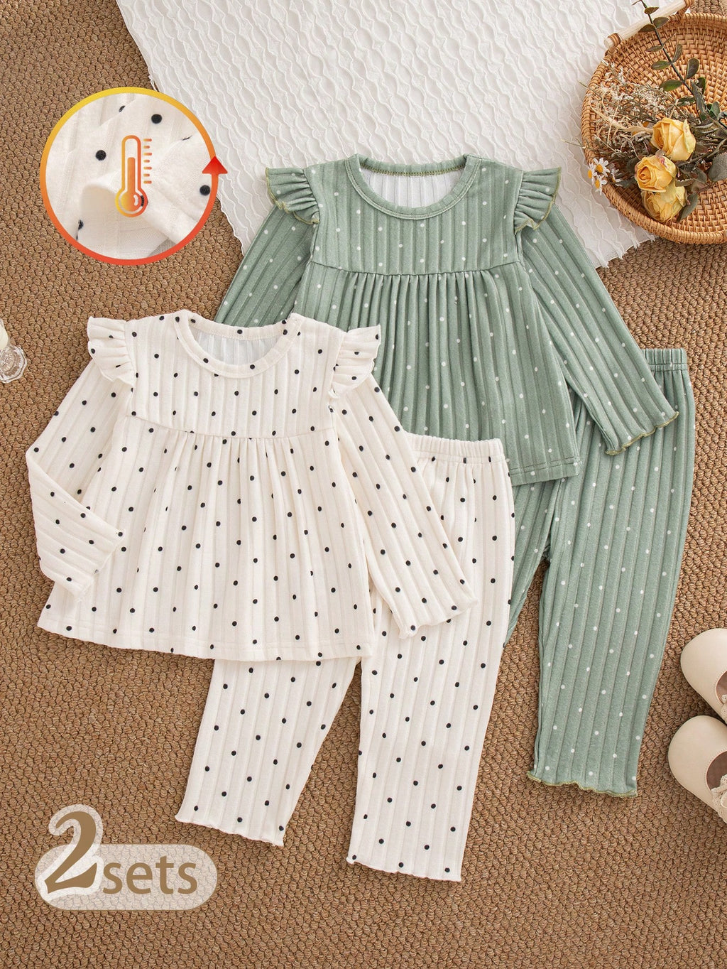 Baby Girl Cat Heart Polka Dot Ruffle 4 Piece Set