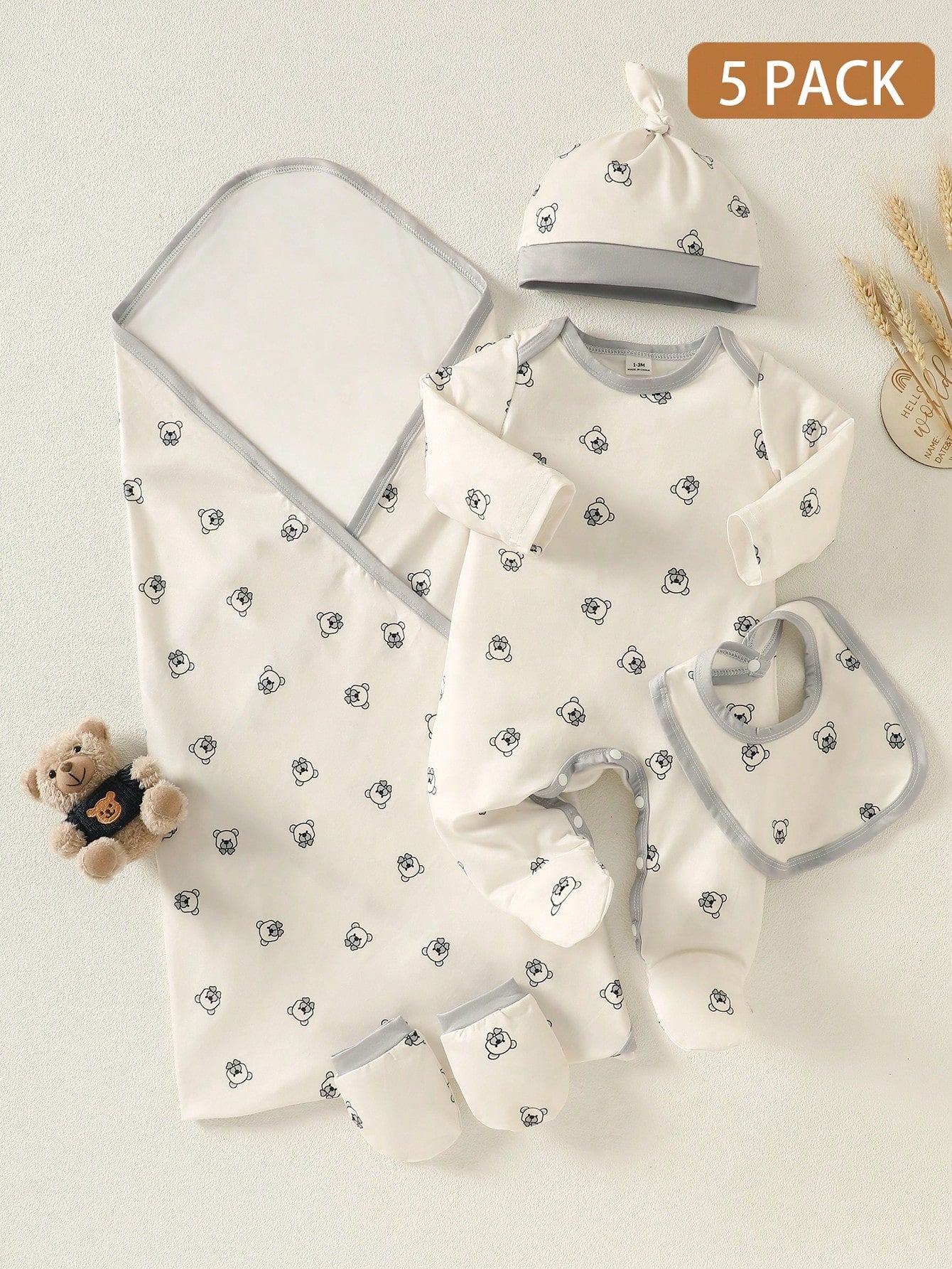 SHEIN Ensemble de 5 vêtements pour nouveau-né motif ours de dessin animé