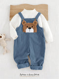 Cozy Pixies Baby Boy Cartoon Bear Pattern Overall Jumpsuit, Versatile And Comfortable, Suitable For Spring And Autumn Blue