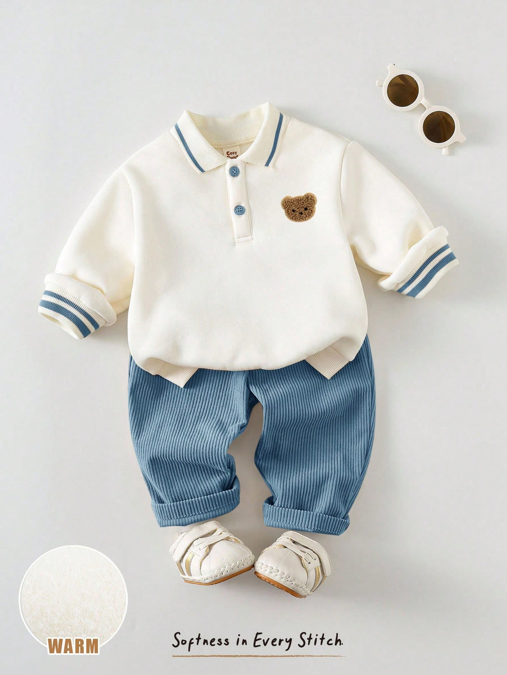 Cozy Pixies Baby Boy Bear Pattern Knit Sweatshirt Pants Set