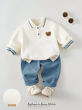 Cozy Pixies Baby Boy Bear Pattern Knit Sweatshirt Pants Set