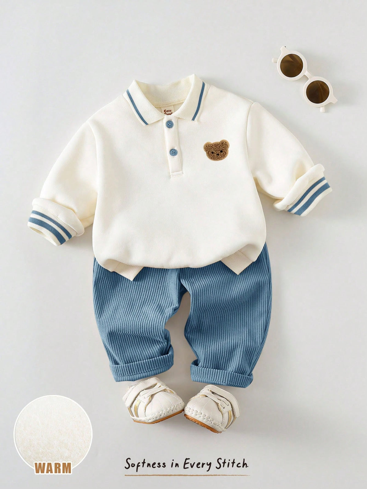 Cozy Pixies Baby Boy Bear Pattern Knit Sweatshirt Pants Set