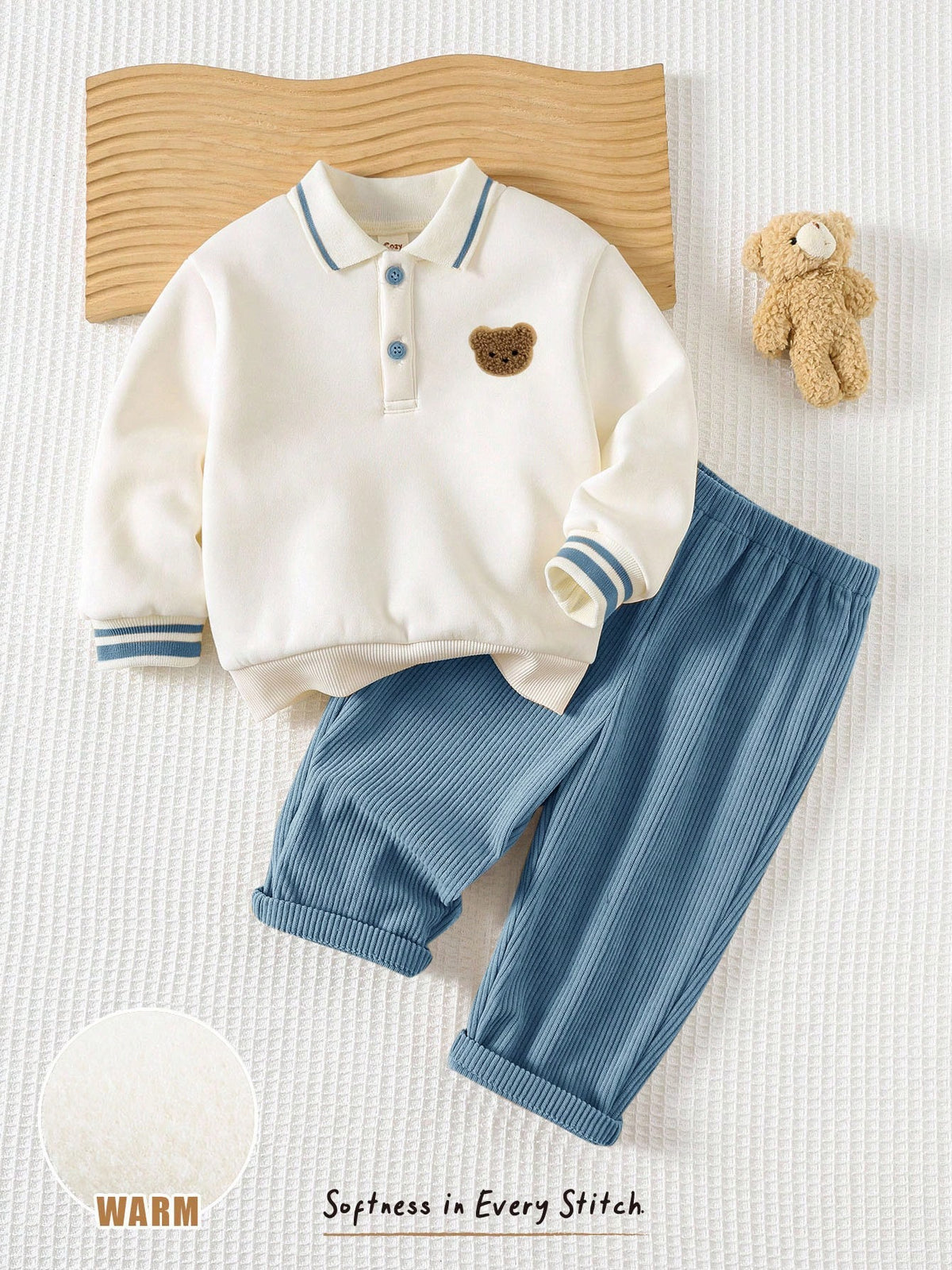 Cozy Pixies Baby Boy Bear Pattern Knit Sweatshirt Pants Set