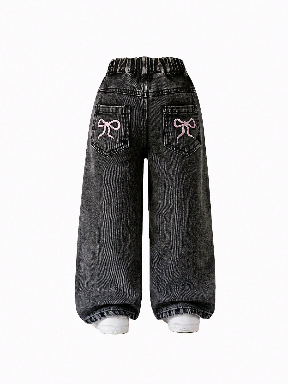 Young Girls' Vintage Grey Embroidered Straight-Leg Jeans