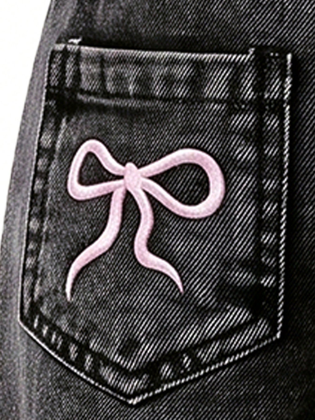 Young Girls' Vintage Grey Embroidered Straight-Leg Jeans