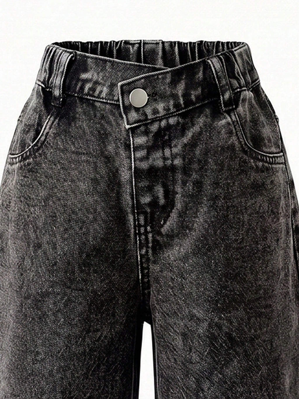 Young Girls' Vintage Grey Embroidered Straight-Leg Jeans