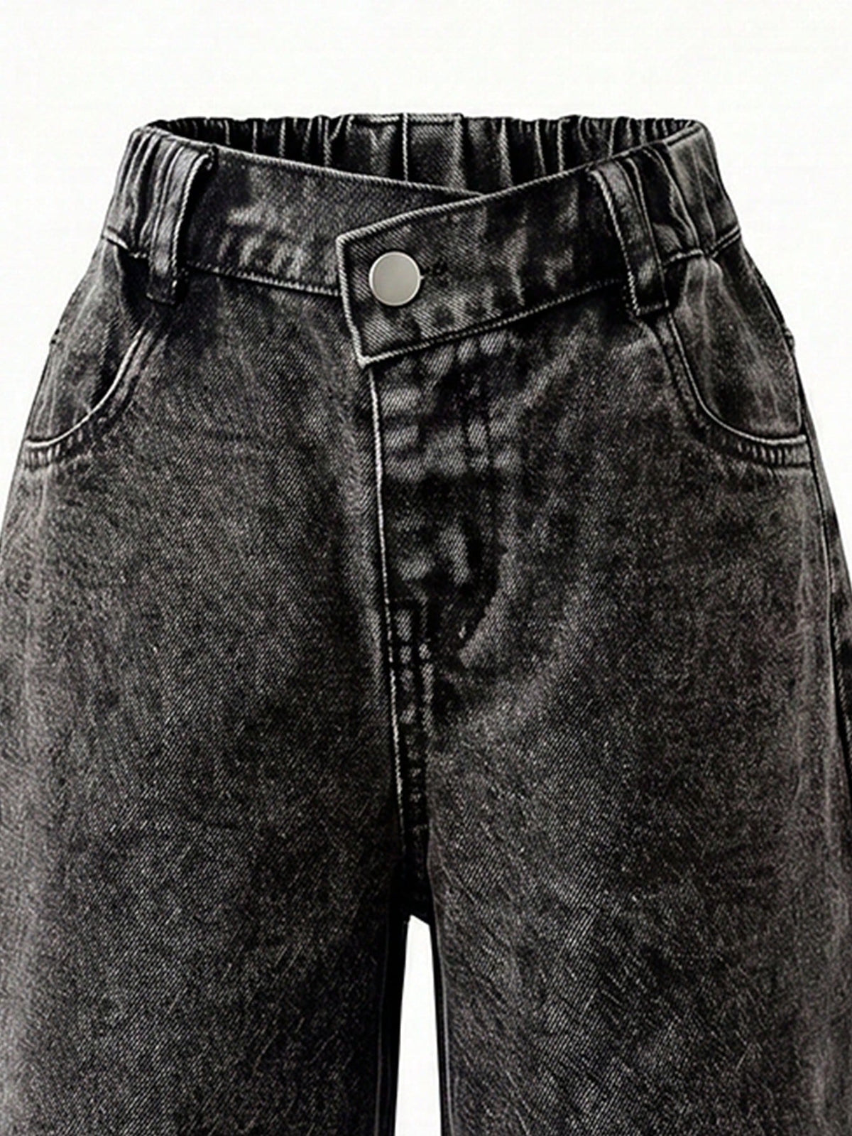 Young Girls' Vintage Grey Embroidered Straight-Leg Jeans
