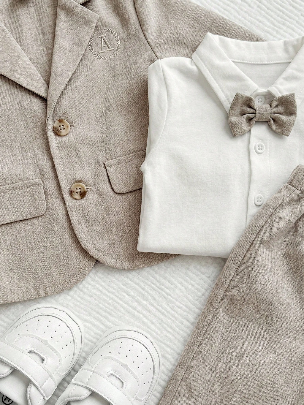 Newborn Baby Boy Khaki Preppy Gentleman 3pc Set Khaki