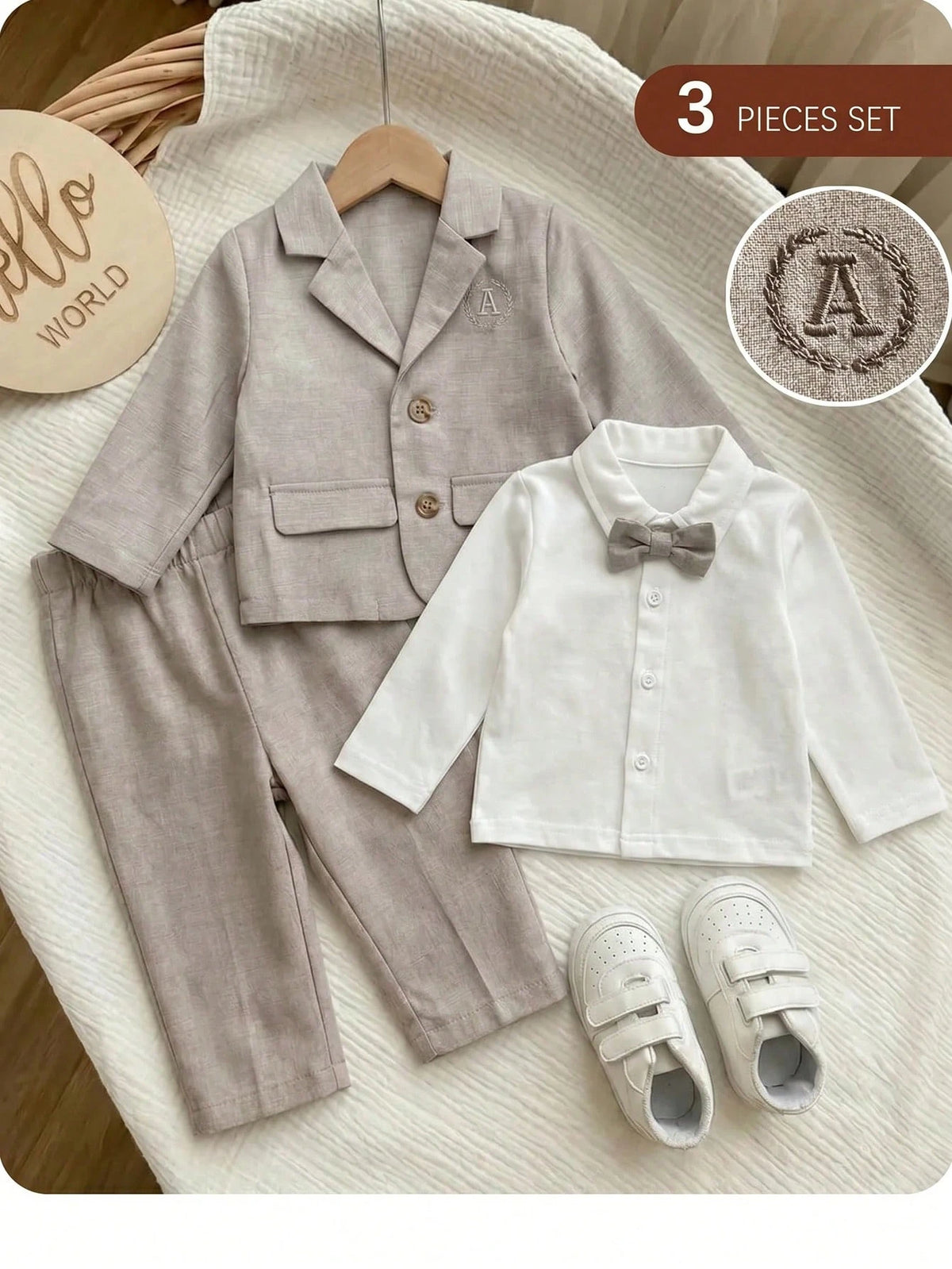 Newborn Baby Boy Khaki Preppy Gentleman 3pc Set Khaki
