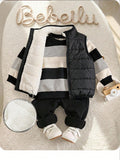 Ensemble 3 pièces gilet thermique, sweat-shirt rayé et pantalon bébé garçon