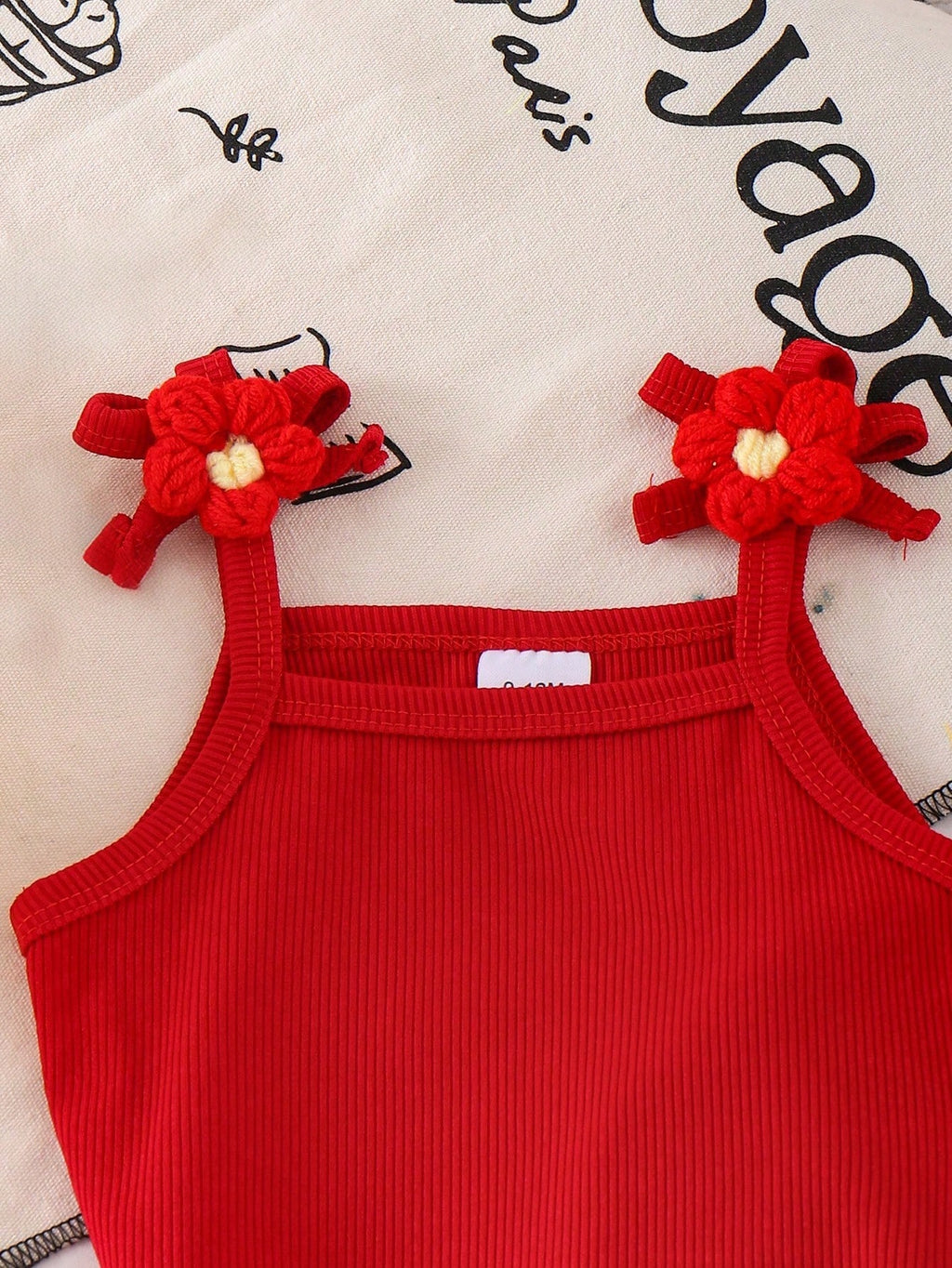 Ensemble 2 pièces bébé fille : top camisole floral et pantalon superposé rouge