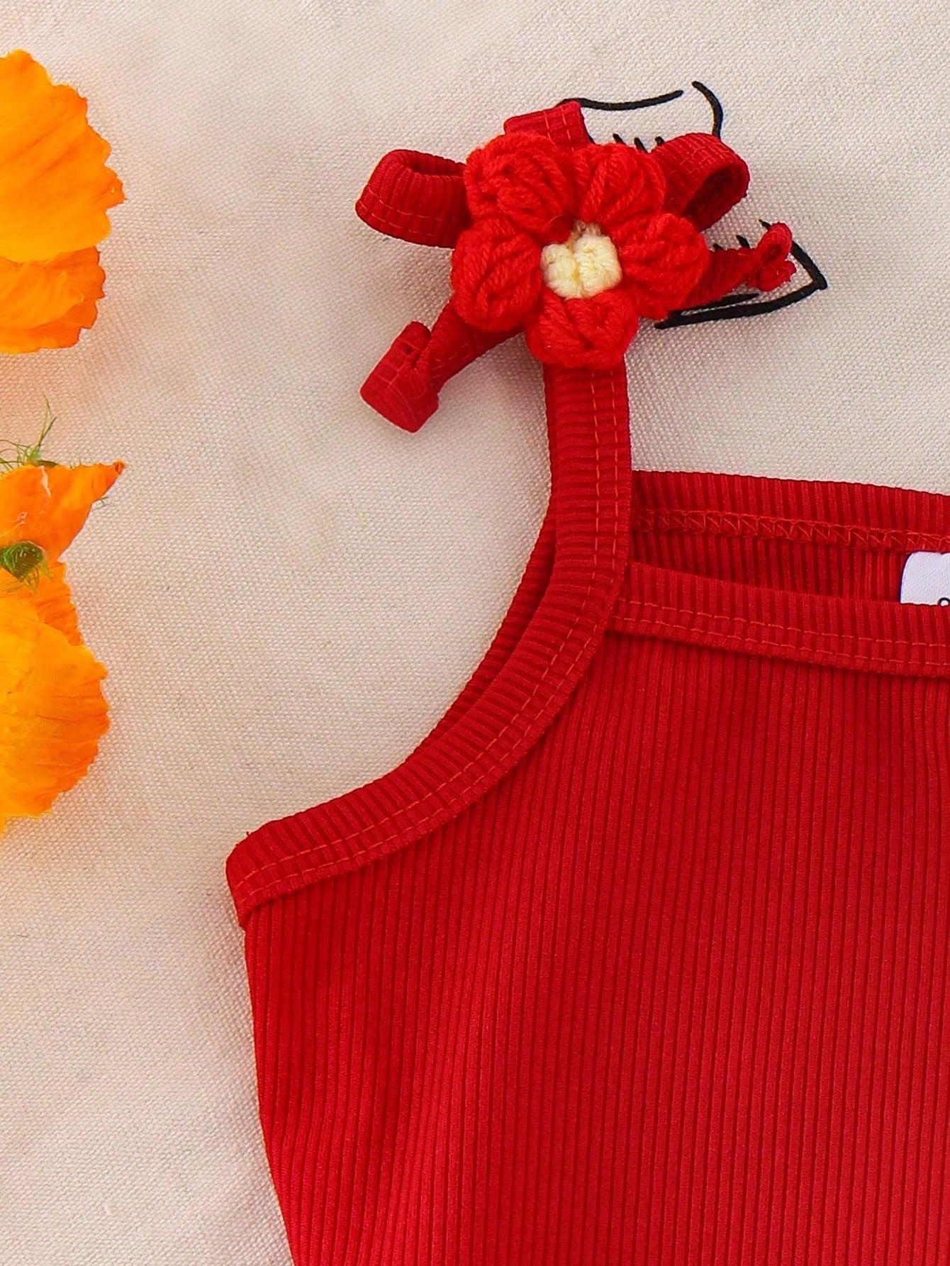 Ensemble 2 pièces bébé fille : top camisole floral et pantalon superposé rouge