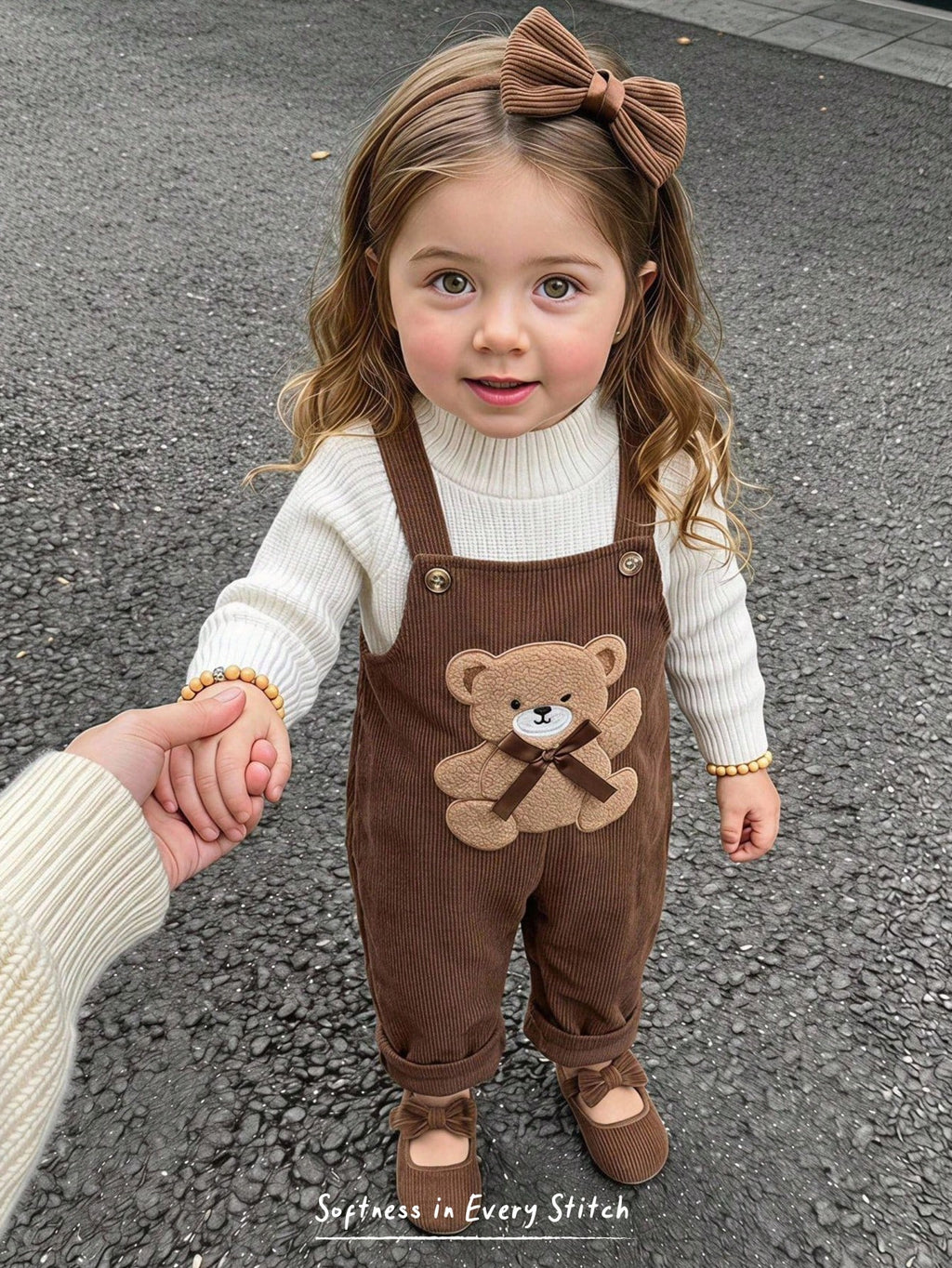Baby Girls' 3D Plush Bear & Bow Overall Jumpsuit