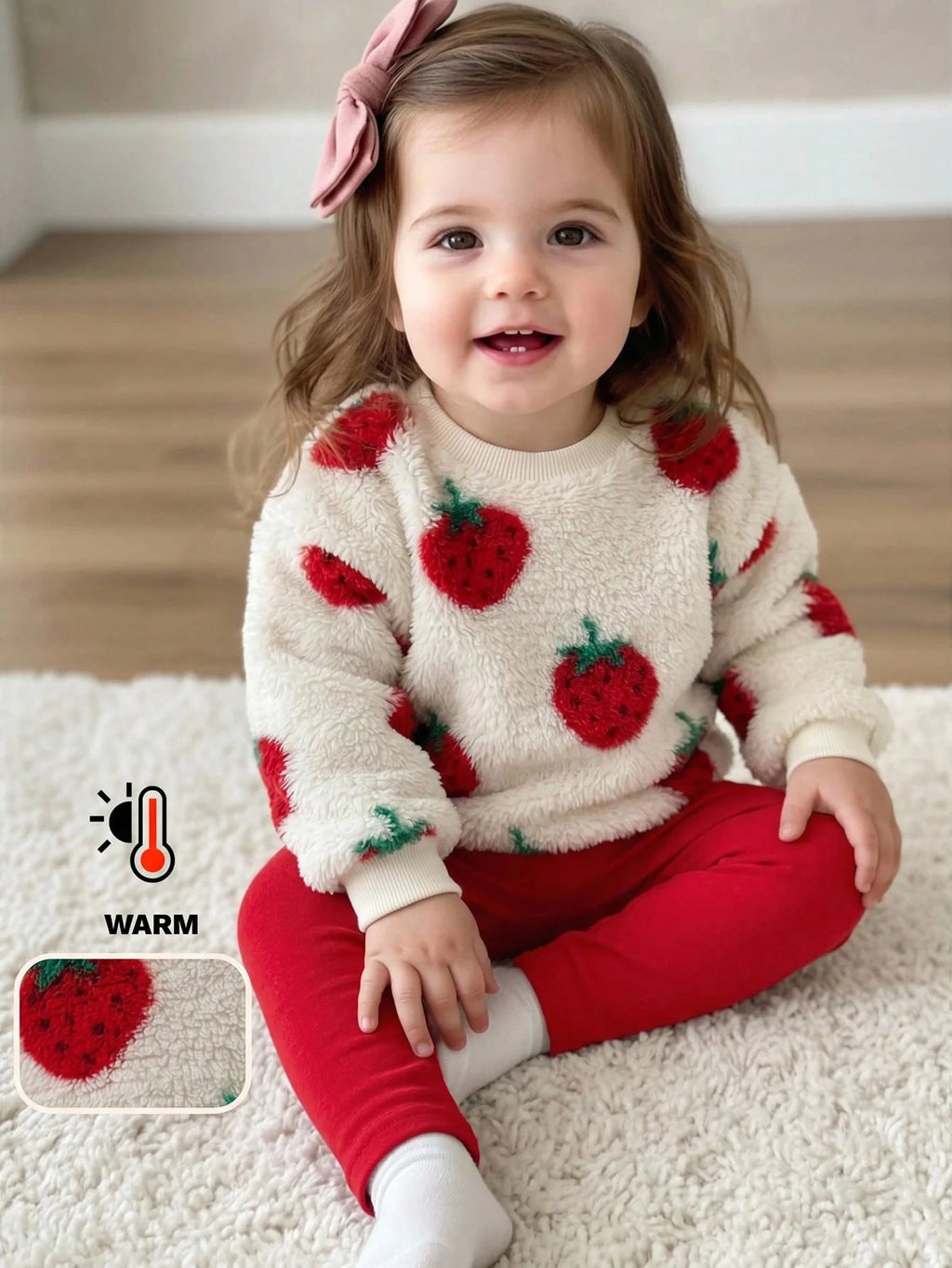 LMoss Kids Baby Girl Knitted Plush Sweatshirt Set - Multicolor