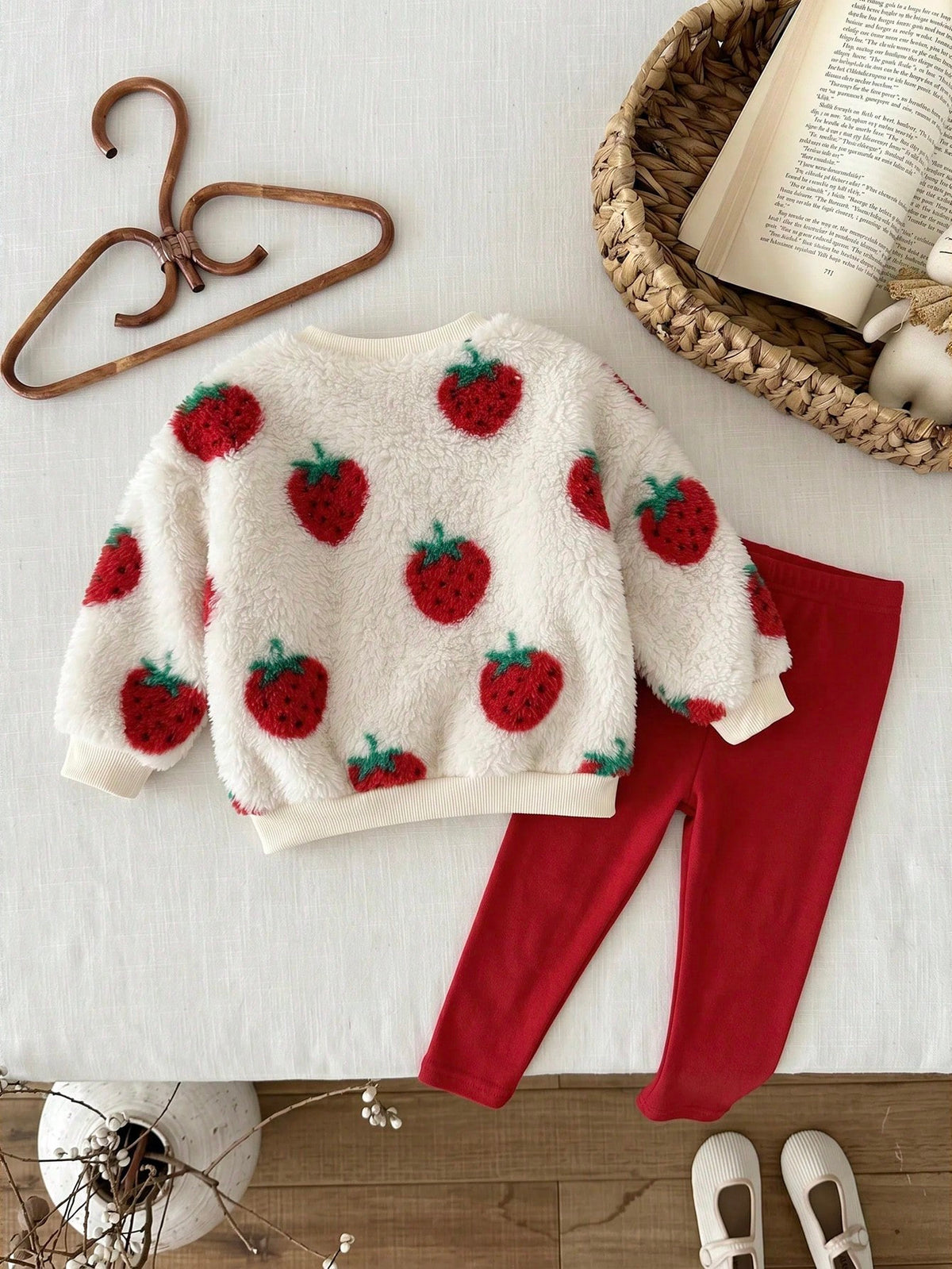 LMoss Kids Baby Girl Knitted Plush Sweatshirt Set - Multicolor