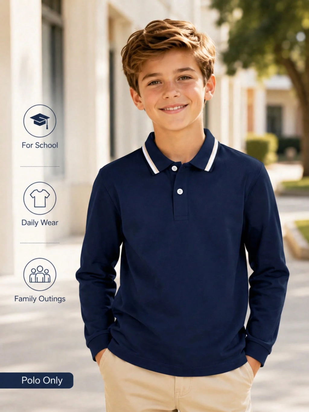Boys' Contrast Trim Collar Polo