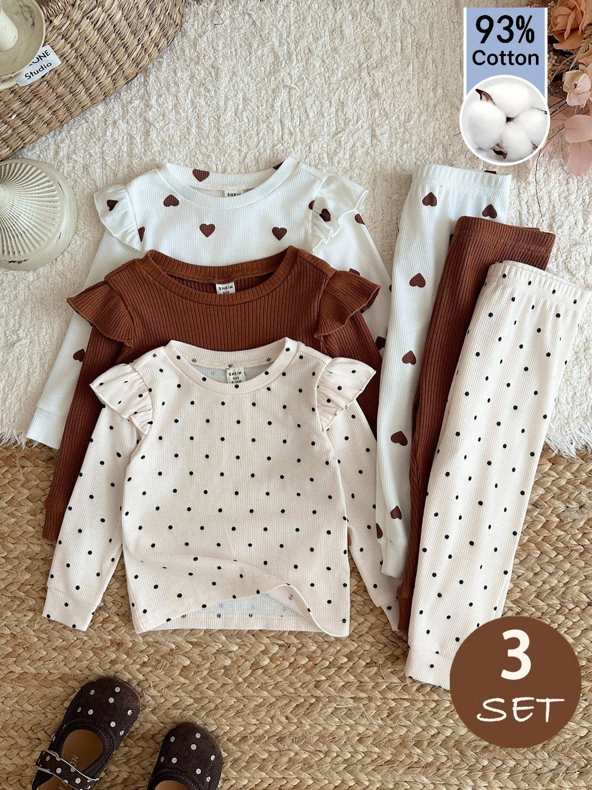 LMoss Kids Baby Girl Ribbed Bow Ruffle 6pc Set - Multicolor