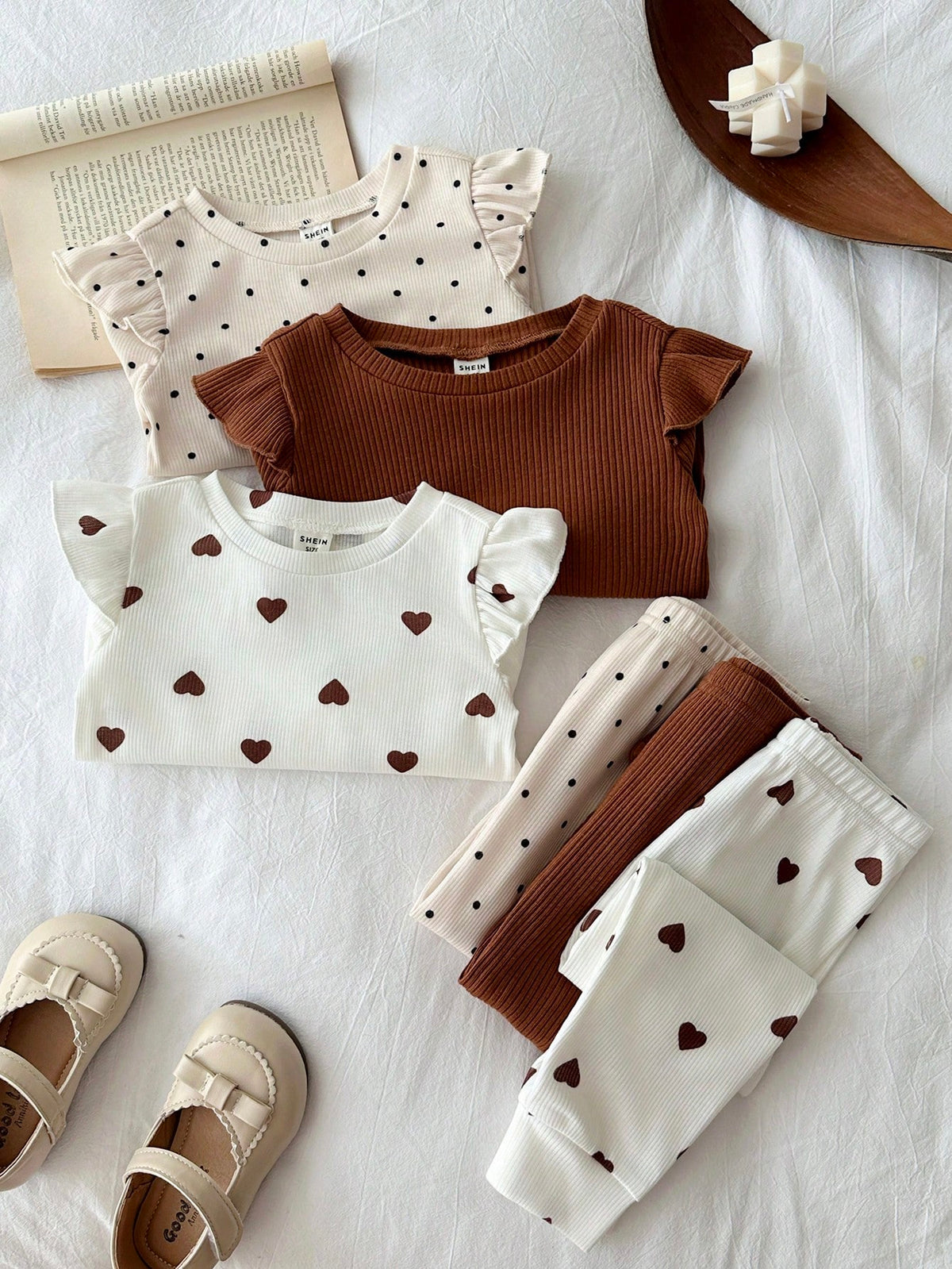 LMoss Kids Baby Girl Ribbed Bow Ruffle 6pc Set - Multicolor