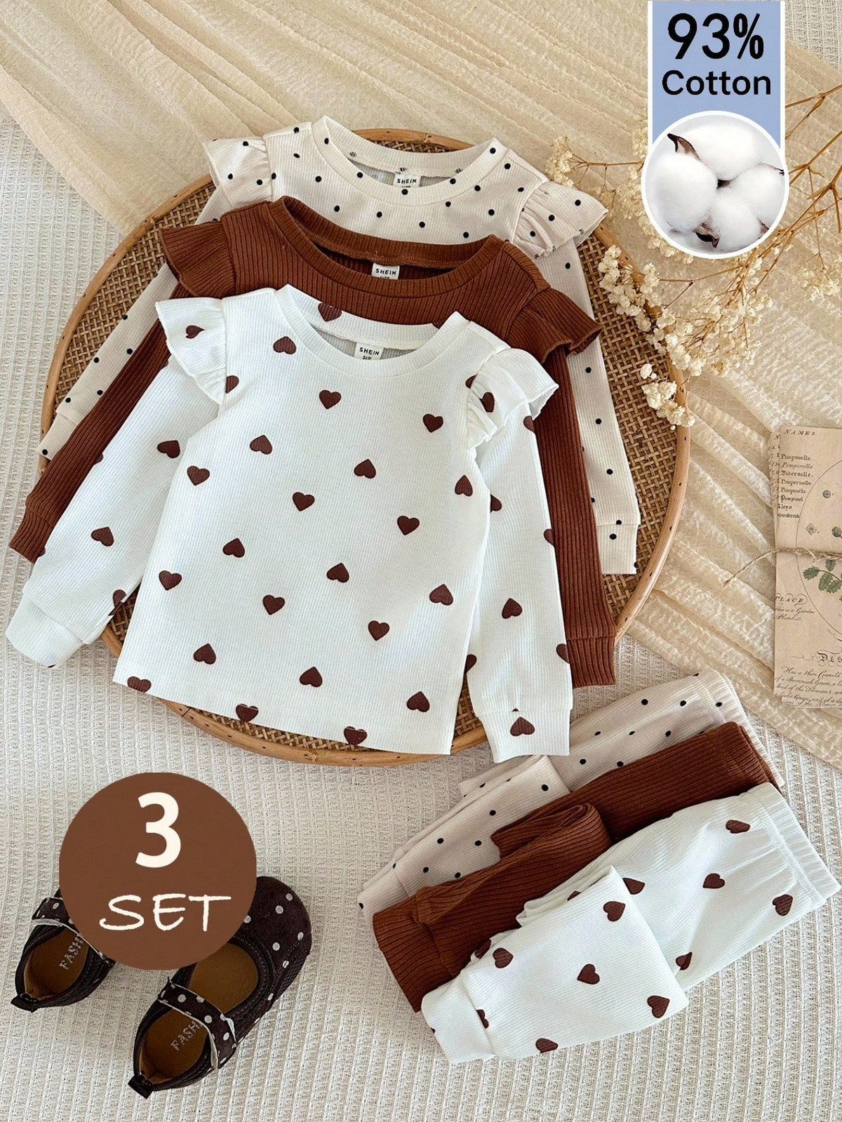 LMoss Kids Baby Girl Ribbed Bow Ruffle 6pc Set - Multicolor