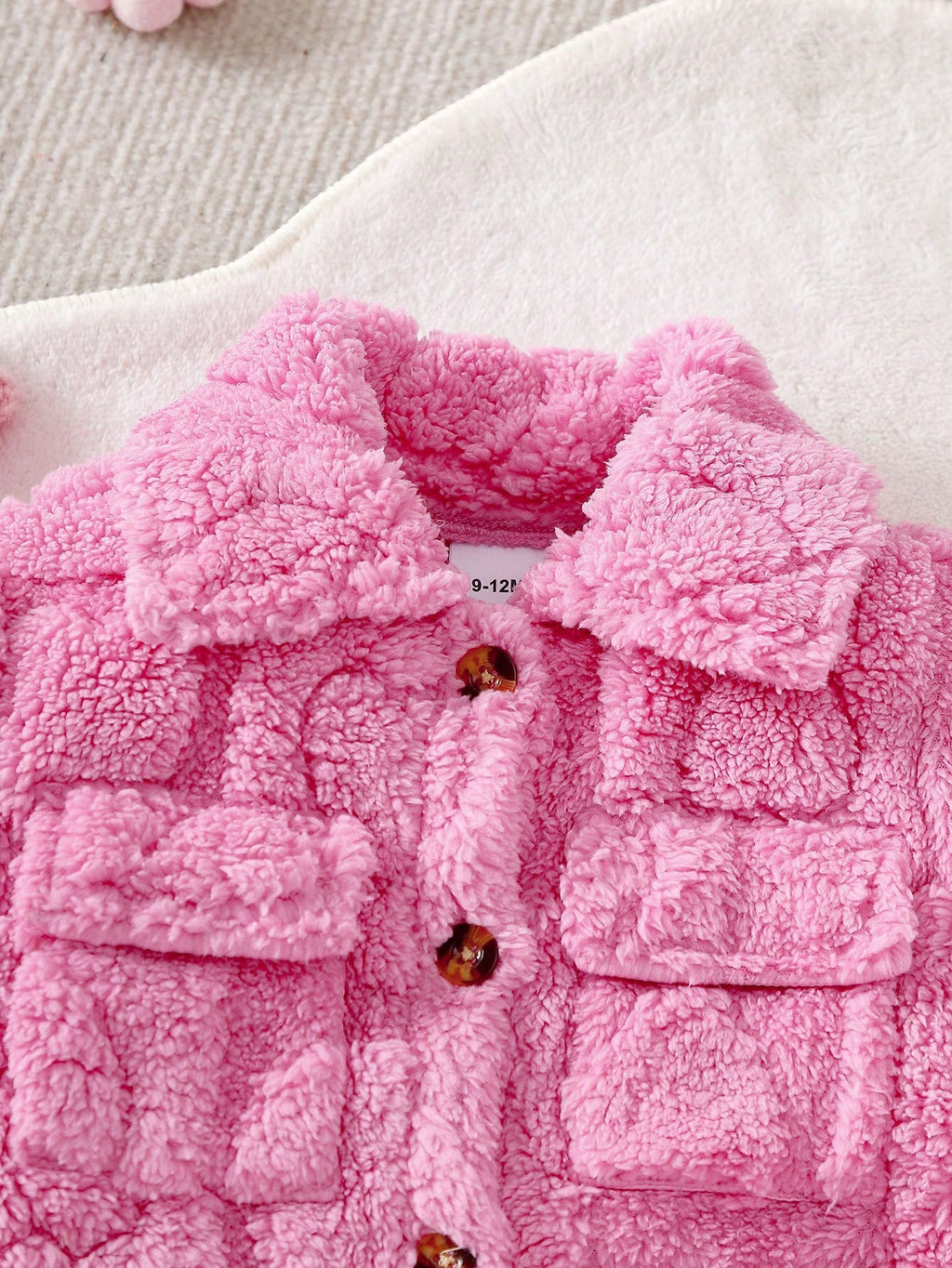 Baby Girl Plush Jacket Sweatpants Ribbed Tank Top 3 Piece Set