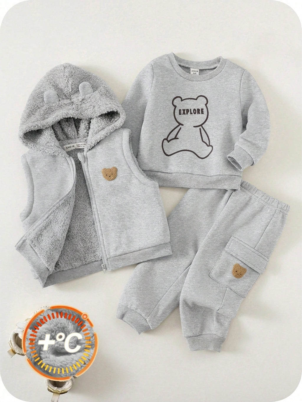 Bambinoo x Playful Pals Baby Bear Knit Hooded Vest & Joggers Set