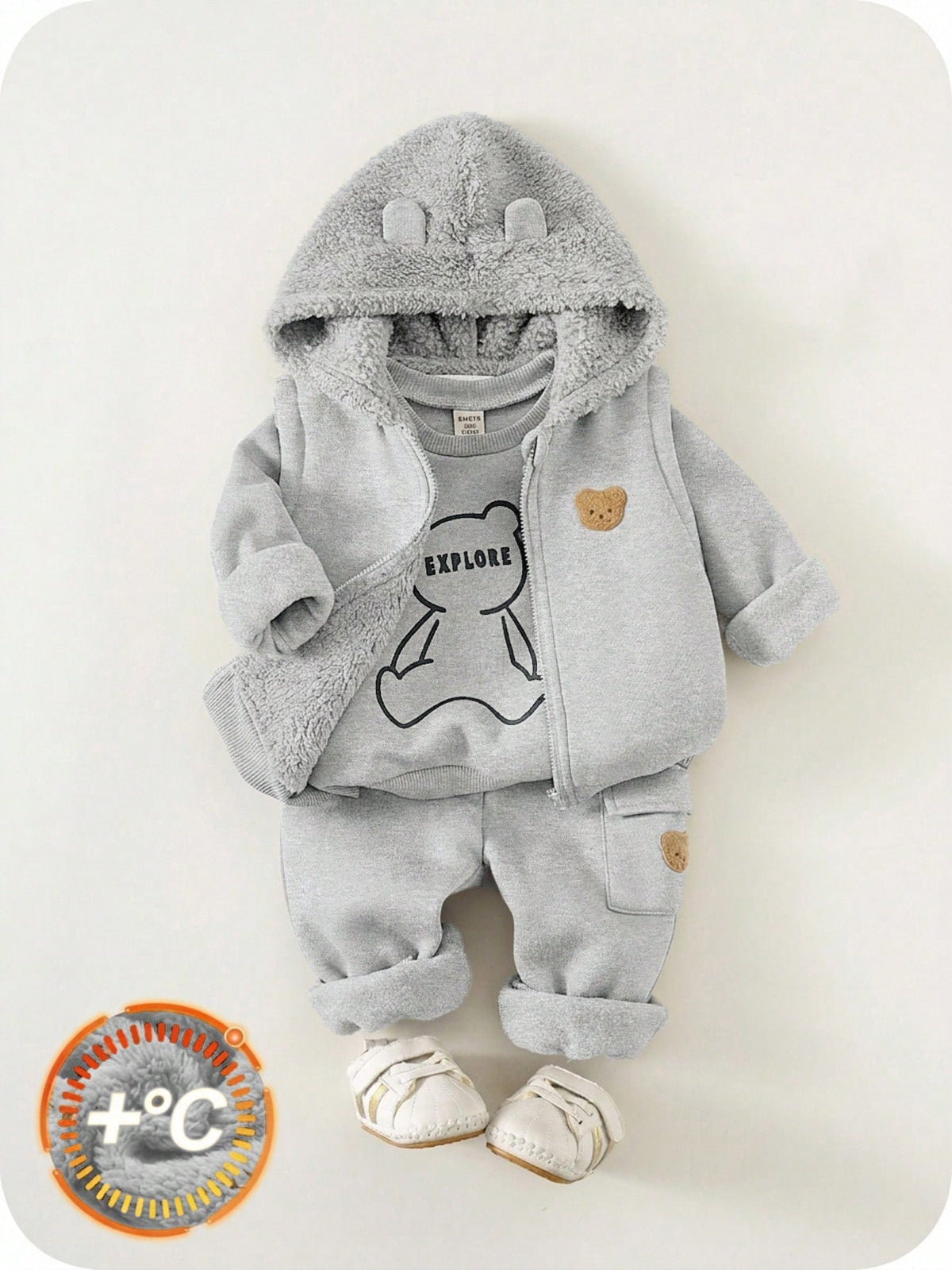 Bambinoo x Playful Pals Baby Bear Knit Hooded Vest & Joggers Set